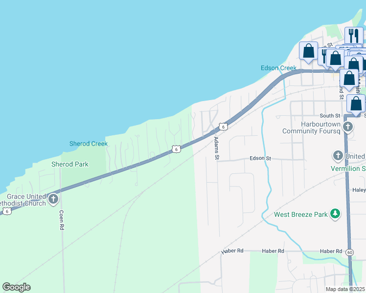 map of restaurants, bars, coffee shops, grocery stores, and more near 14017 West Lake Road in Vermilion
