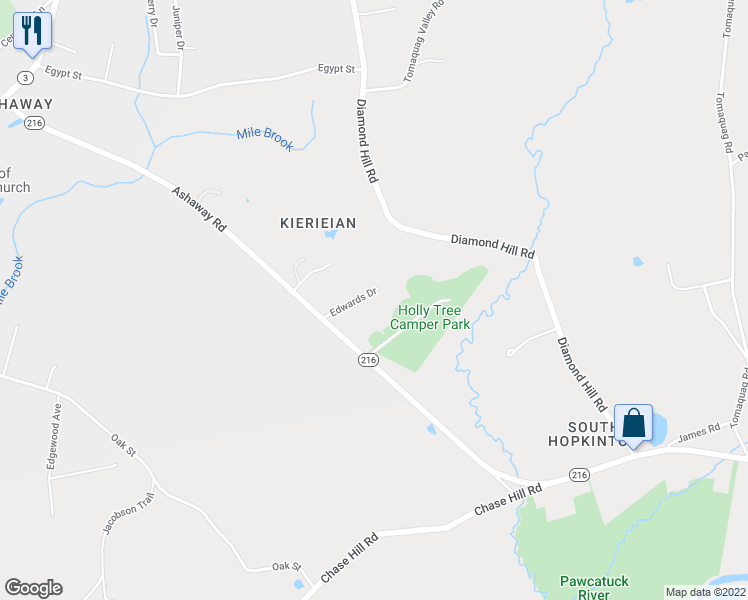 map of restaurants, bars, coffee shops, grocery stores, and more near 12 Edwards Drive in Hopkinton