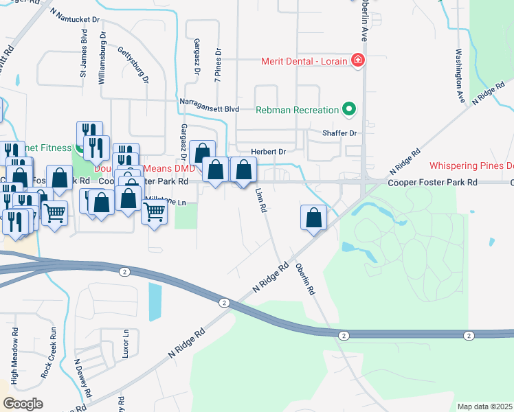 map of restaurants, bars, coffee shops, grocery stores, and more near 5514 Linn Road in Amherst