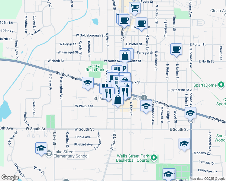map of restaurants, bars, coffee shops, grocery stores, and more near in Crown Point