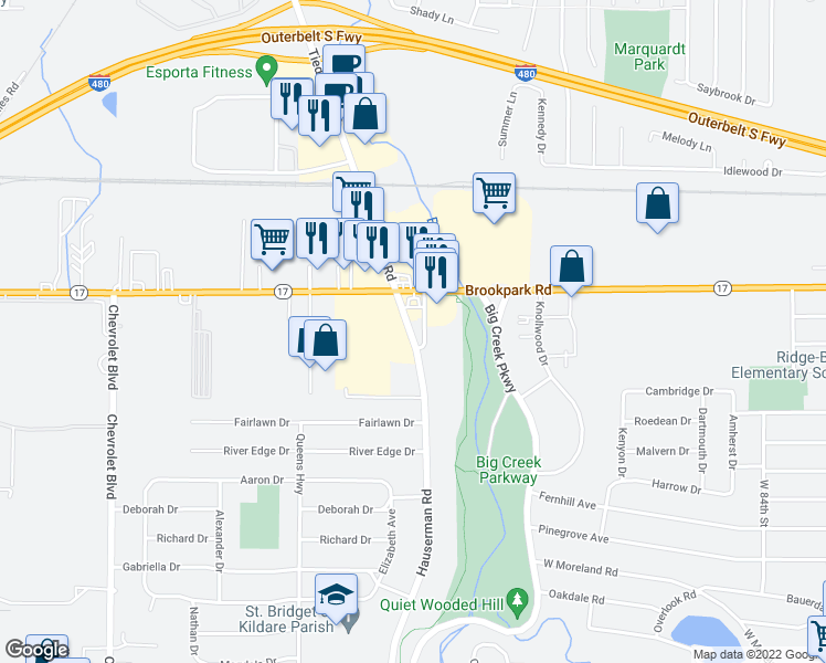 map of restaurants, bars, coffee shops, grocery stores, and more near in Parma
