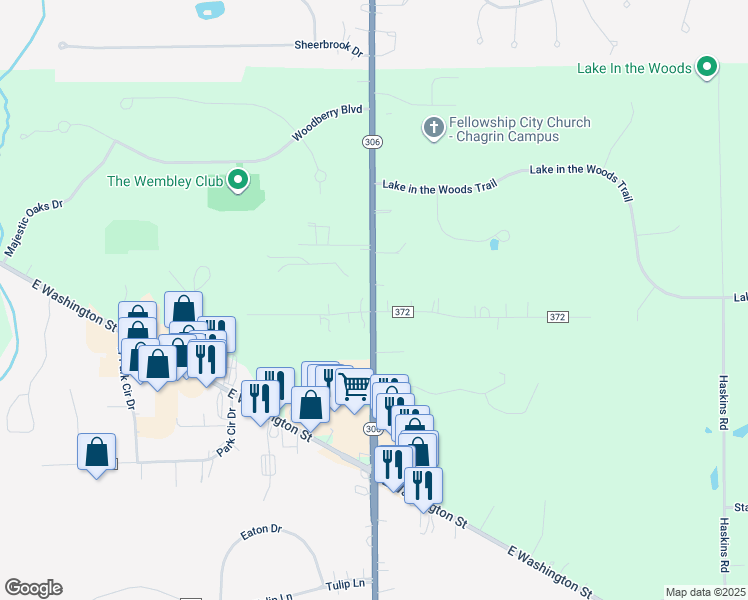 map of restaurants, bars, coffee shops, grocery stores, and more near 16695 Chillicothe Road in Chagrin Falls