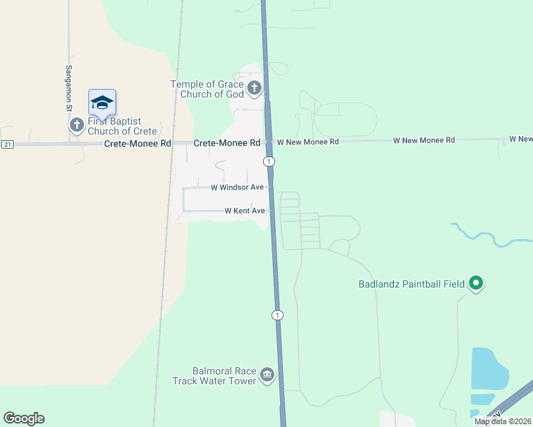 map of restaurants, bars, coffee shops, grocery stores, and more near 26048 South Dixie Highway in Crete