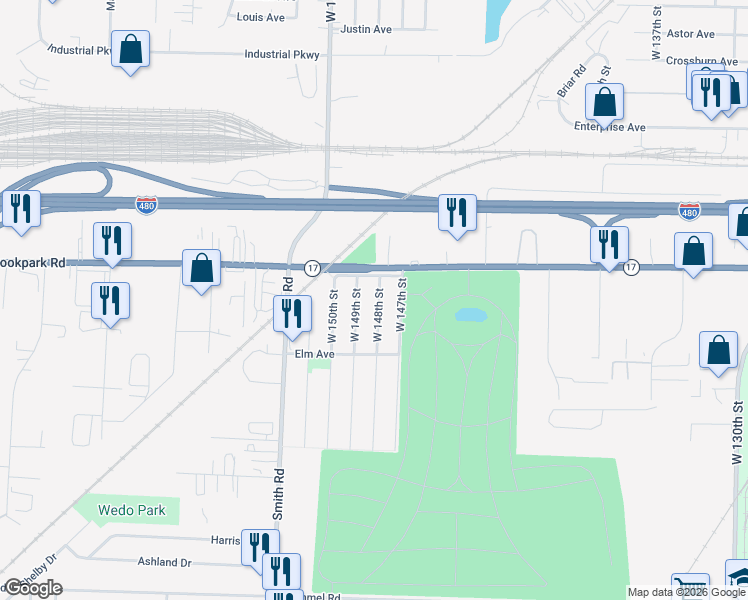 map of restaurants, bars, coffee shops, grocery stores, and more near 5020 West 148th Street in Brook Park