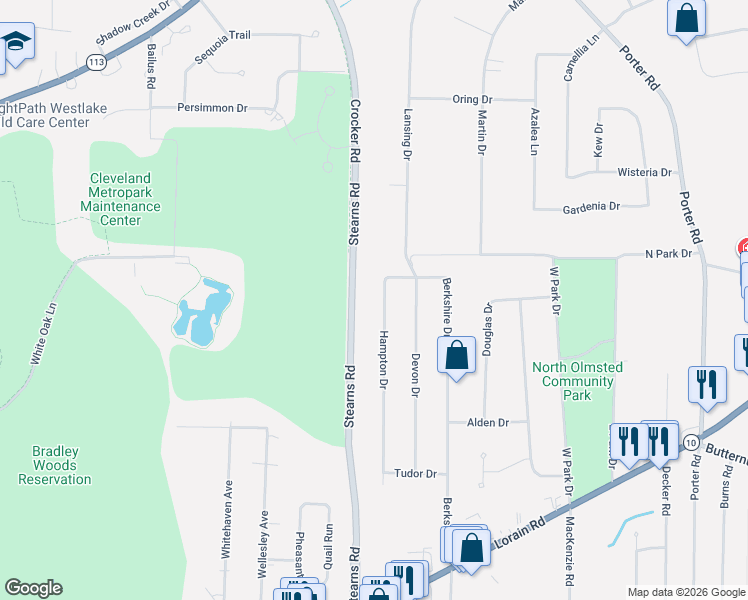 map of restaurants, bars, coffee shops, grocery stores, and more near 4917 Hampton Drive in North Olmsted