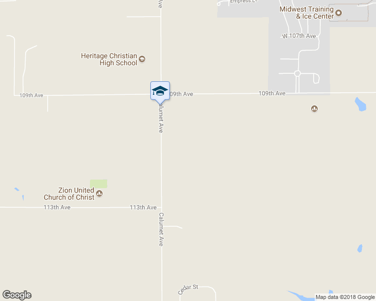 map of restaurants, bars, coffee shops, grocery stores, and more near 11001 Calumet Avenue in Dyer