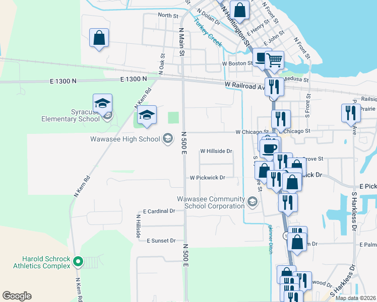 map of restaurants, bars, coffee shops, grocery stores, and more near 462 North 500 East in Syracuse