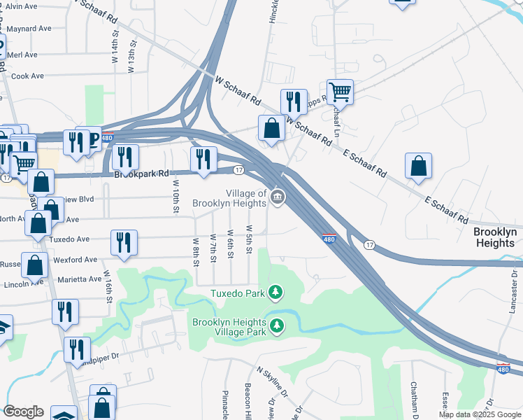 map of restaurants, bars, coffee shops, grocery stores, and more near 344 Tuxedo Avenue in Brooklyn Heights