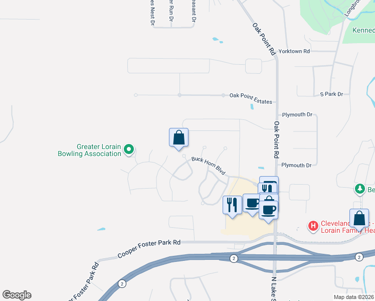 map of restaurants, bars, coffee shops, grocery stores, and more near 6065 Kyra Ln in Lorain