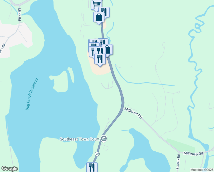 map of restaurants, bars, coffee shops, grocery stores, and more near 2 Brewster Woods Drive in Brewster