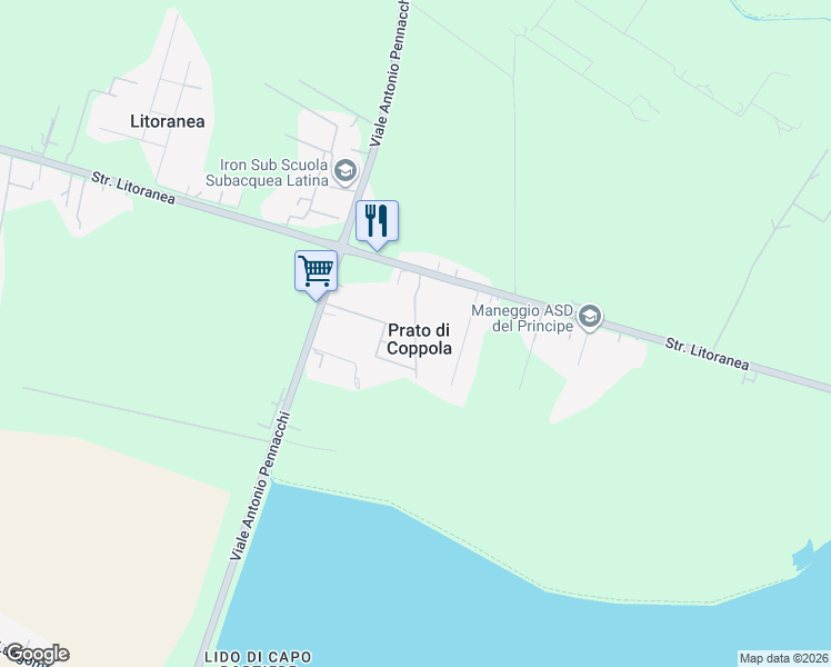 map of restaurants, bars, coffee shops, grocery stores, and more near 5172 Strada Litoranea in Prato di Coppola