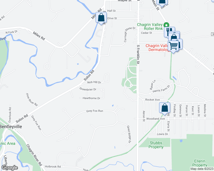 map of restaurants, bars, coffee shops, grocery stores, and more near 431 Somerset Drive in Chagrin Falls