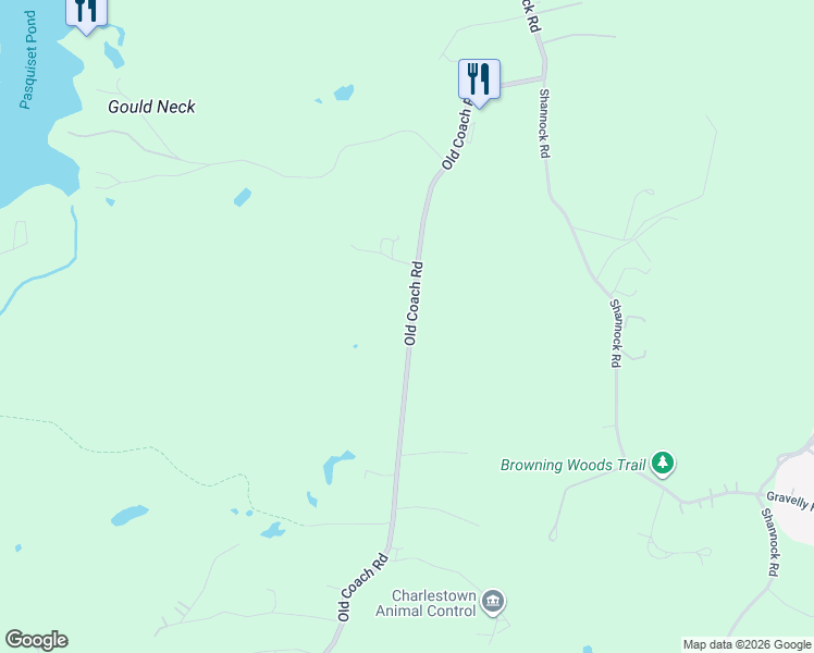 map of restaurants, bars, coffee shops, grocery stores, and more near 374 Old Coach Road in Charlestown