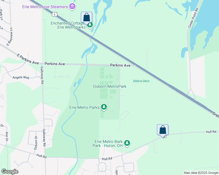 map of restaurants, bars, coffee shops, grocery stores, and more near 3910 Perkins Avenue in Huron