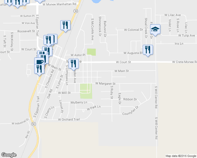map of restaurants, bars, coffee shops, grocery stores, and more near 5159 West Herbert Street in Monee
