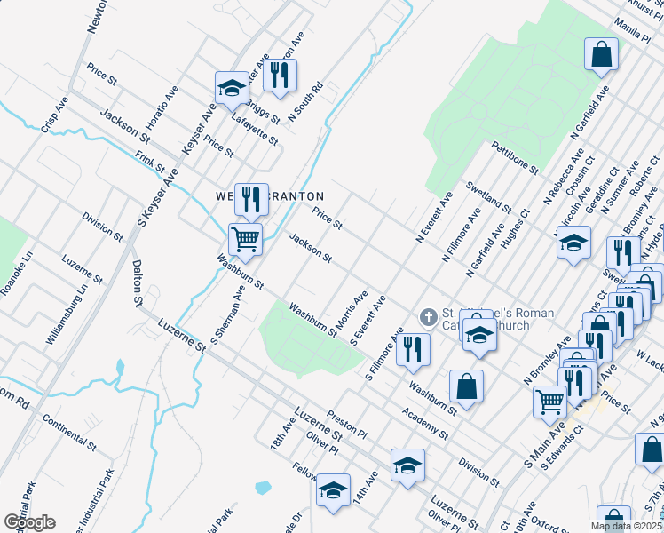 map of restaurants, bars, coffee shops, grocery stores, and more near 2017 Jackson Street in Scranton