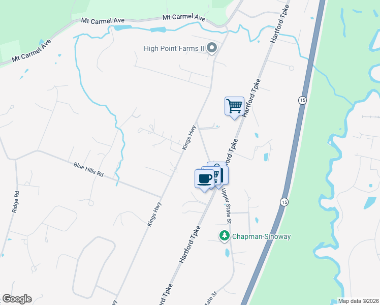 map of restaurants, bars, coffee shops, grocery stores, and more near 321 Upper State Street in North Haven