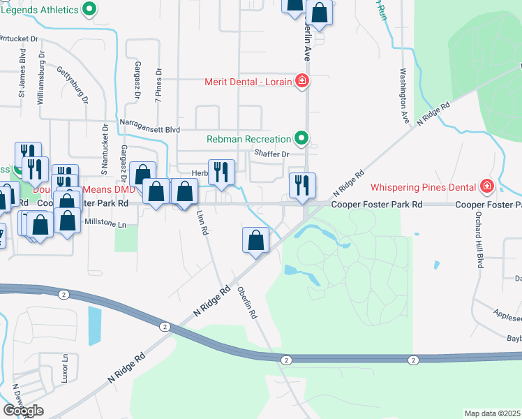 map of restaurants, bars, coffee shops, grocery stores, and more near 1317 Cooper Foster Park Road in Amherst