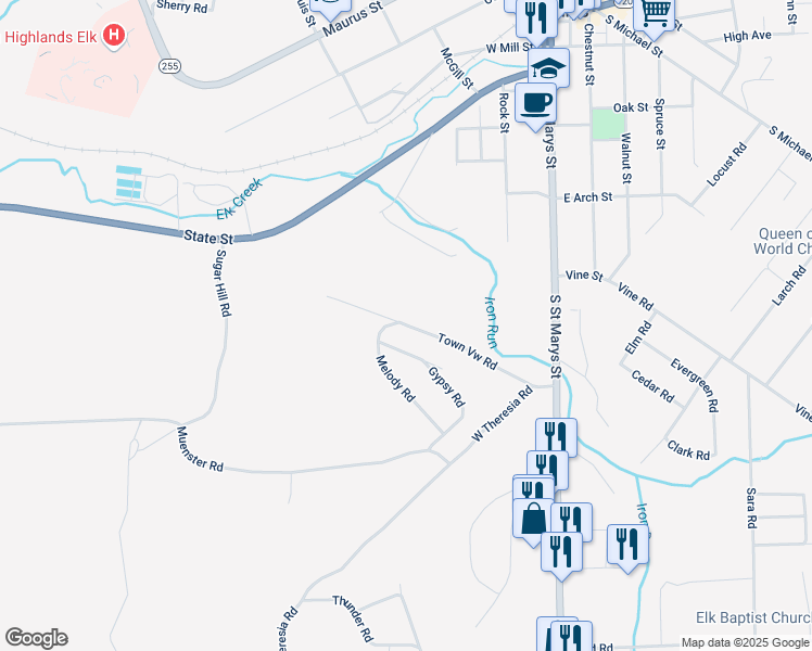 map of restaurants, bars, coffee shops, grocery stores, and more near 541 John Road in Saint Marys