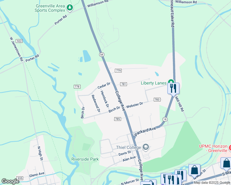 map of restaurants, bars, coffee shops, grocery stores, and more near in Greenville