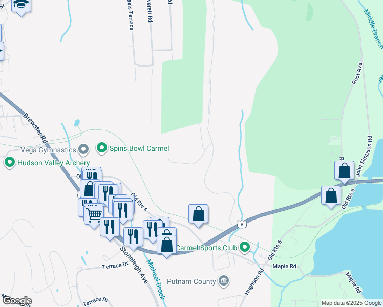 map of restaurants, bars, coffee shops, grocery stores, and more near 69 Everett Road in Carmel