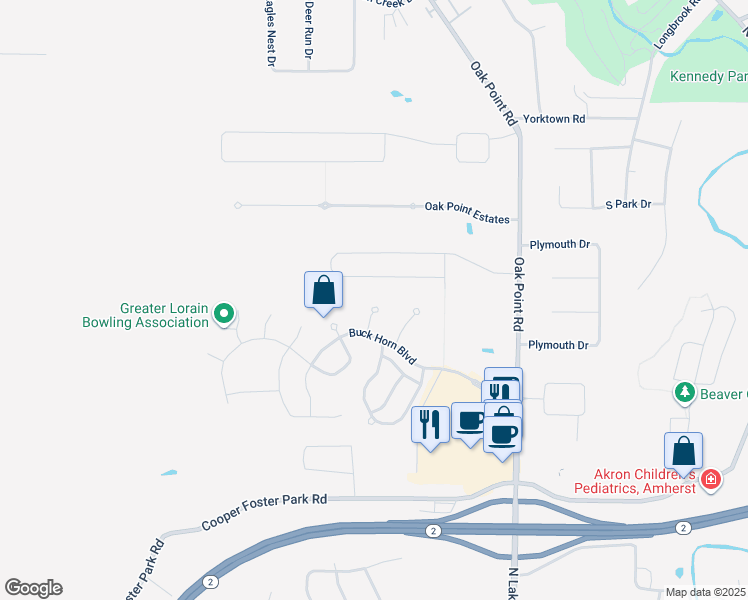map of restaurants, bars, coffee shops, grocery stores, and more near 6032 White Tail Lane in Lorain