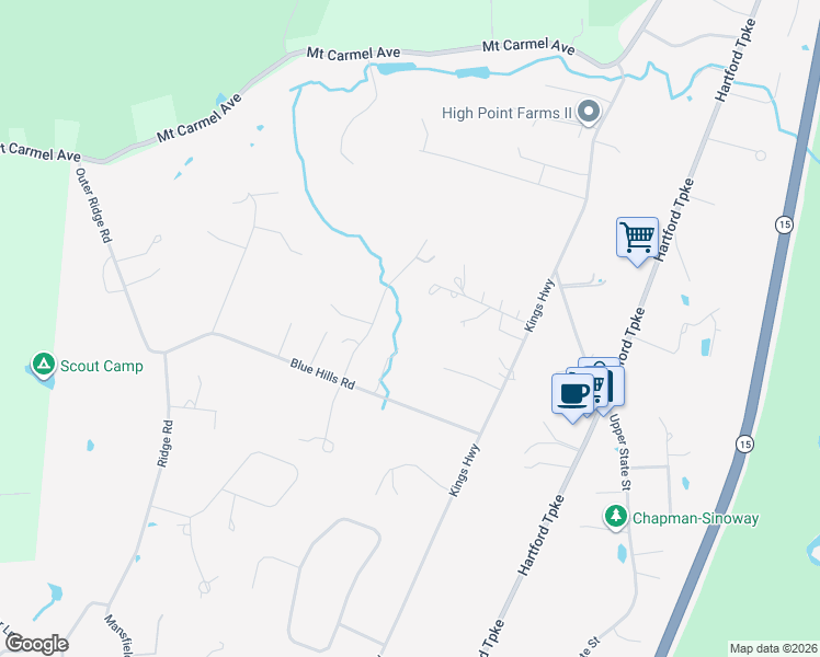 map of restaurants, bars, coffee shops, grocery stores, and more near 18 Canterbury Way in North Haven