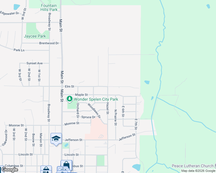 map of restaurants, bars, coffee shops, grocery stores, and more near 301 Elm Street in Pella