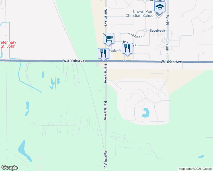 map of restaurants, bars, coffee shops, grocery stores, and more near 11045 Parrish Avenue in Cedar Lake