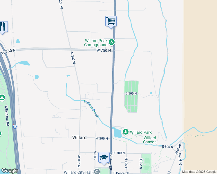 map of restaurants, bars, coffee shops, grocery stores, and more near 525 North Main Street in Willard