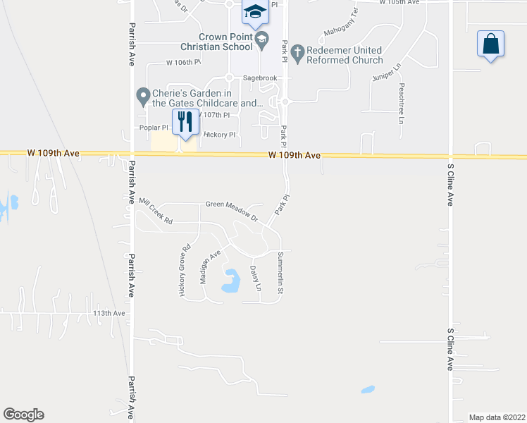 map of restaurants, bars, coffee shops, grocery stores, and more near 10927 Parrish Avenue in Cedar Lake