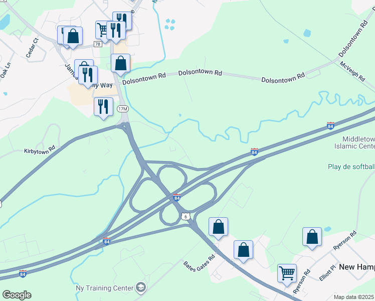 map of restaurants, bars, coffee shops, grocery stores, and more near 67 Sunrise Park Road in New Hampton
