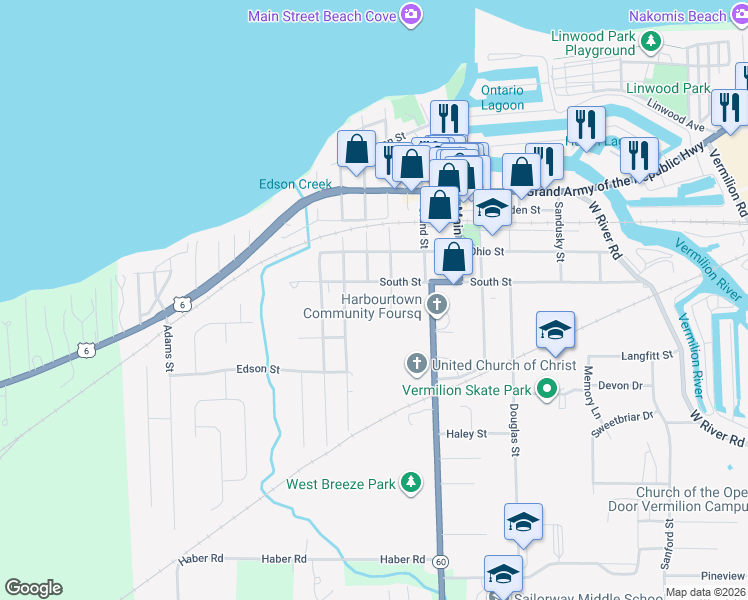 map of restaurants, bars, coffee shops, grocery stores, and more near 935 Decatur Street in Vermilion
