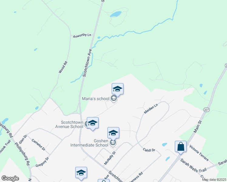 map of restaurants, bars, coffee shops, grocery stores, and more near 222 Scotchtown Avenue in Goshen