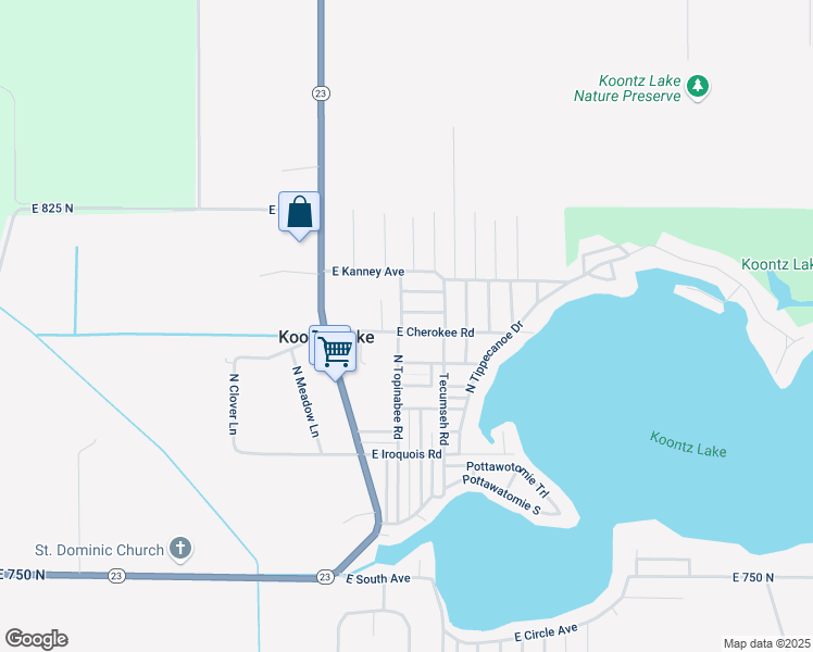 map of restaurants, bars, coffee shops, grocery stores, and more near 10937 East Cherokee Road in Walkerton