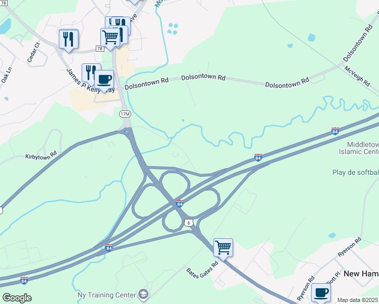 map of restaurants, bars, coffee shops, grocery stores, and more near 67 Sunrise Park Road in New Hampton