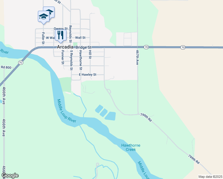 map of restaurants, bars, coffee shops, grocery stores, and more near 425 May Street in Arcadia