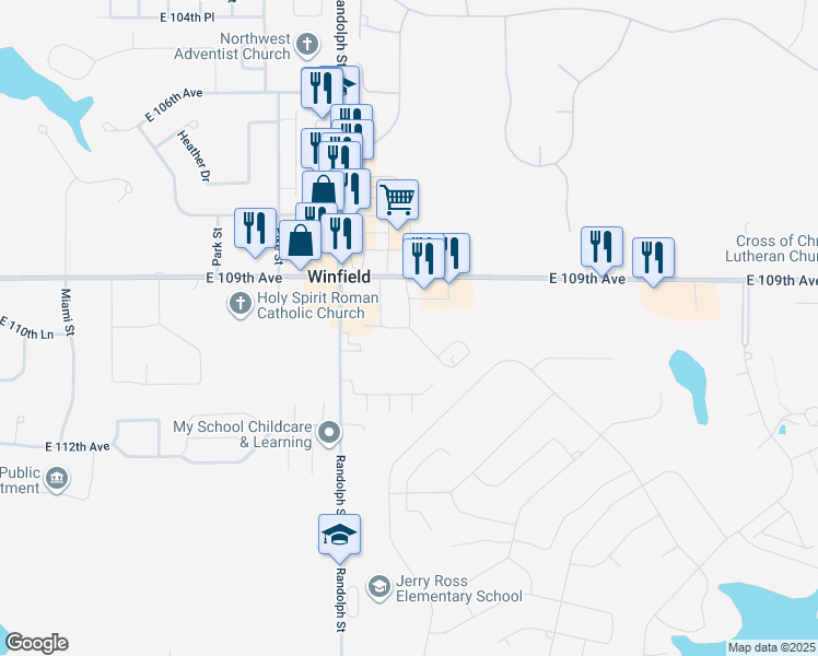 map of restaurants, bars, coffee shops, grocery stores, and more near 146 Meadow Road in Crown Point