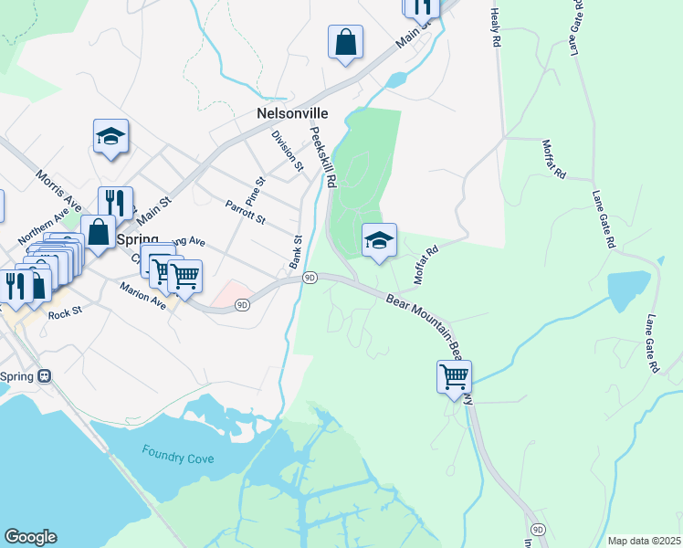 map of restaurants, bars, coffee shops, grocery stores, and more near 52 Peekskill Road in Cold Spring
