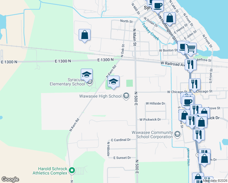 map of restaurants, bars, coffee shops, grocery stores, and more near 1 Warrior Path in Syracuse