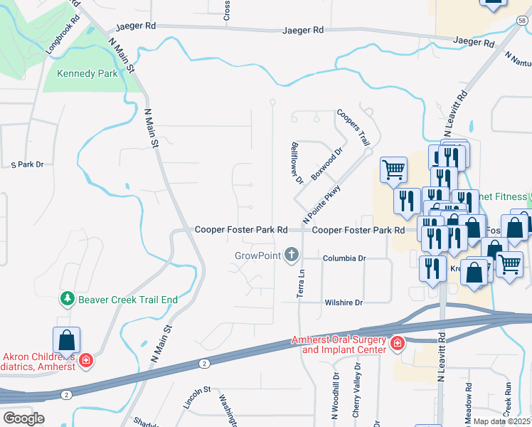 map of restaurants, bars, coffee shops, grocery stores, and more near 1140 Meadowview Lane in Amherst