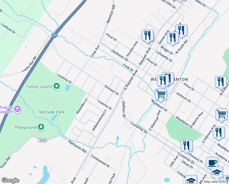 map of restaurants, bars, coffee shops, grocery stores, and more near 298 Dale Avenue in Scranton