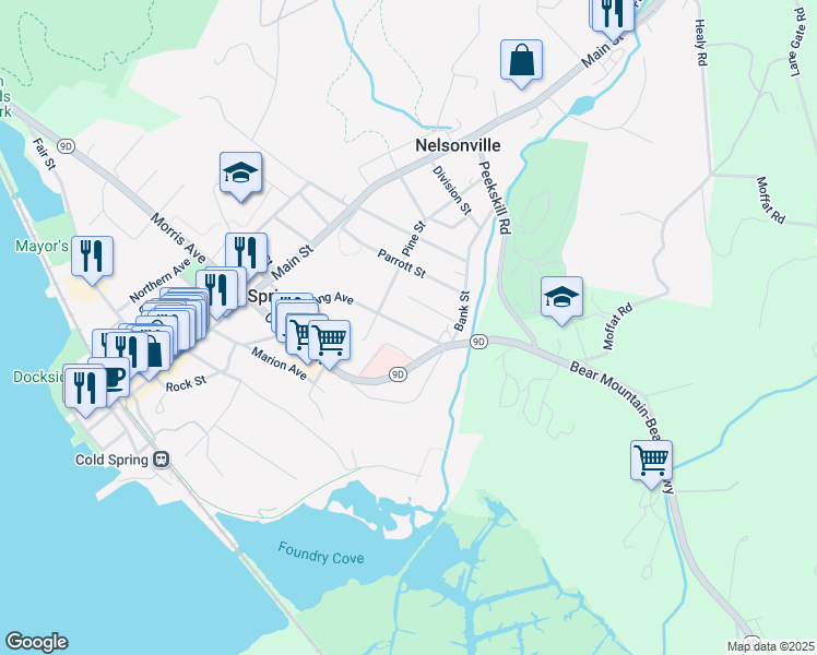 map of restaurants, bars, coffee shops, grocery stores, and more near 56 Paulding Avenue in Cold Spring