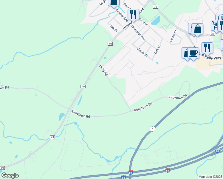 map of restaurants, bars, coffee shops, grocery stores, and more near 47 Uhlig Road in Middletown