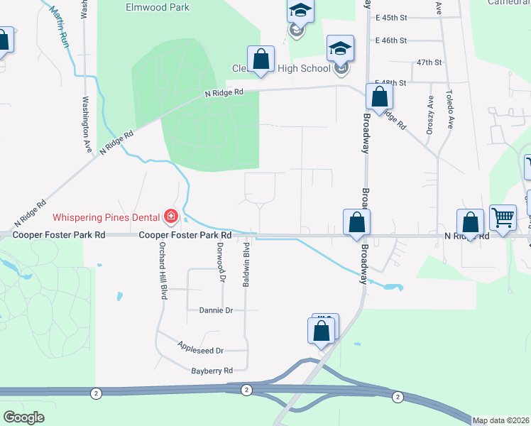 map of restaurants, bars, coffee shops, grocery stores, and more near 5871 Cottonwood Drive in Lorain