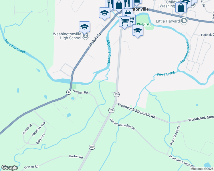map of restaurants, bars, coffee shops, grocery stores, and more near 1543 New York 208 in Washingtonville