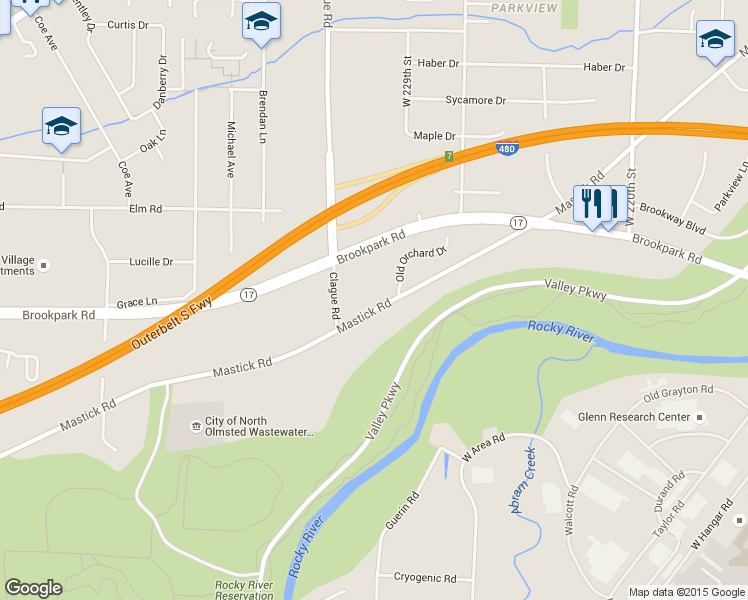 map of restaurants, bars, coffee shops, grocery stores, and more near 23000 Mastick Road in North Olmsted
