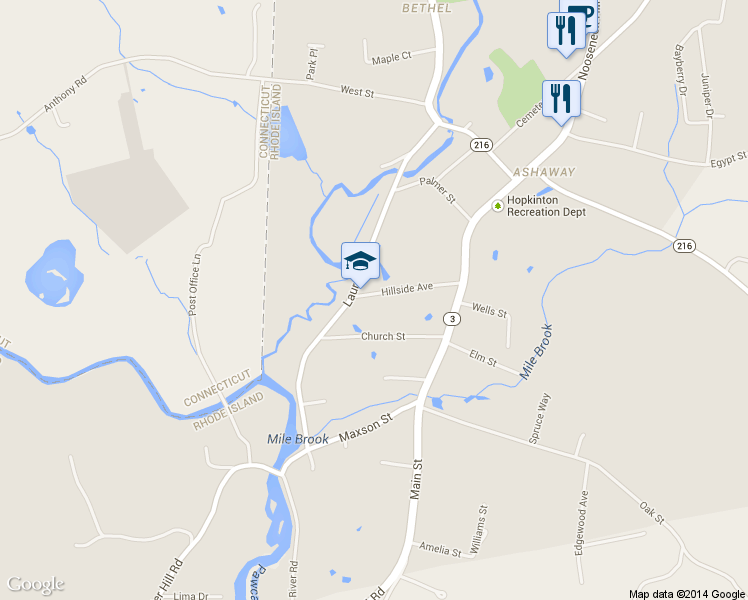 map of restaurants, bars, coffee shops, grocery stores, and more near 23 Hillside Avenue in Hopkinton