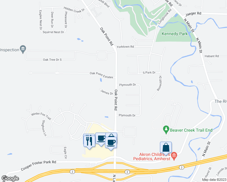 map of restaurants, bars, coffee shops, grocery stores, and more near 5906 Oak Point Road in Lorain