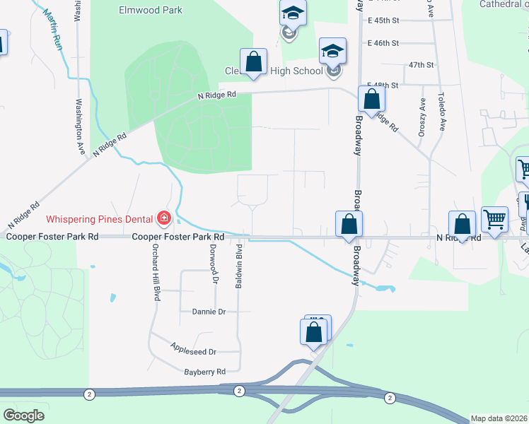 map of restaurants, bars, coffee shops, grocery stores, and more near 5871 Cottonwood Drive in Lorain